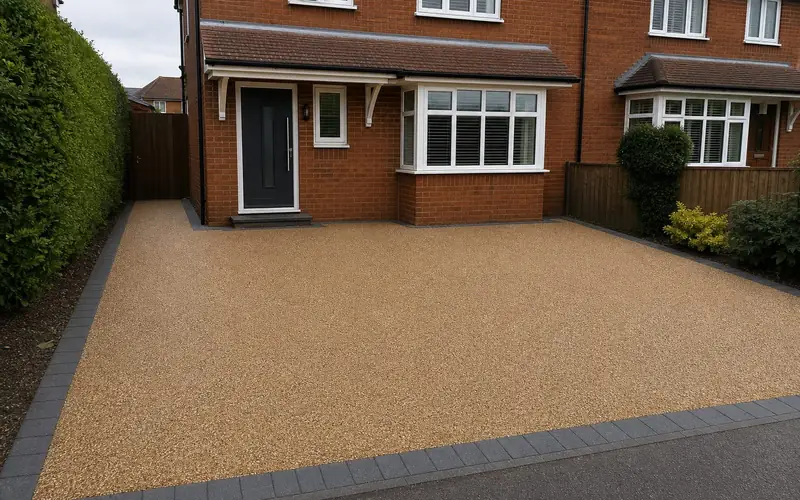 Resin driveway surface and edging outside a house